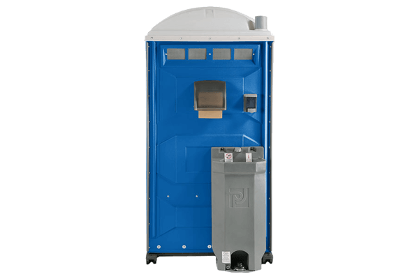 Deluxe flushable portable restroom unit with sink for upscale outdoor events